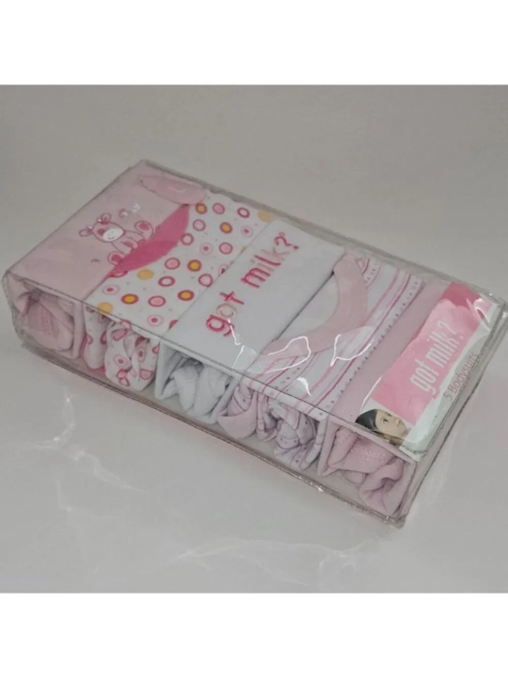 NEW 5 Got Milk Bodysuits 6-9 Months Baby Girl White Pink Cotton Gift Set Lot